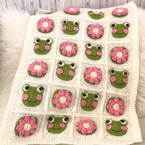 CROCHET PATTERN ‘Loopy Lily’ granny square instant download crochet frog blanket US Terms (English only)