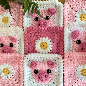 CROCHET PATTERN ‘Ditsy Daisy’ piggy granny square instant download crochet piggy blanket US Terms (English only)