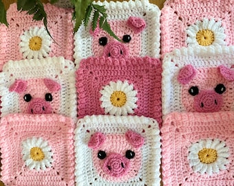 CROCHET PATTERN ‘Ditsy Daisy’ piggy granny square instant download crochet piggy blanket US Terms (English only)