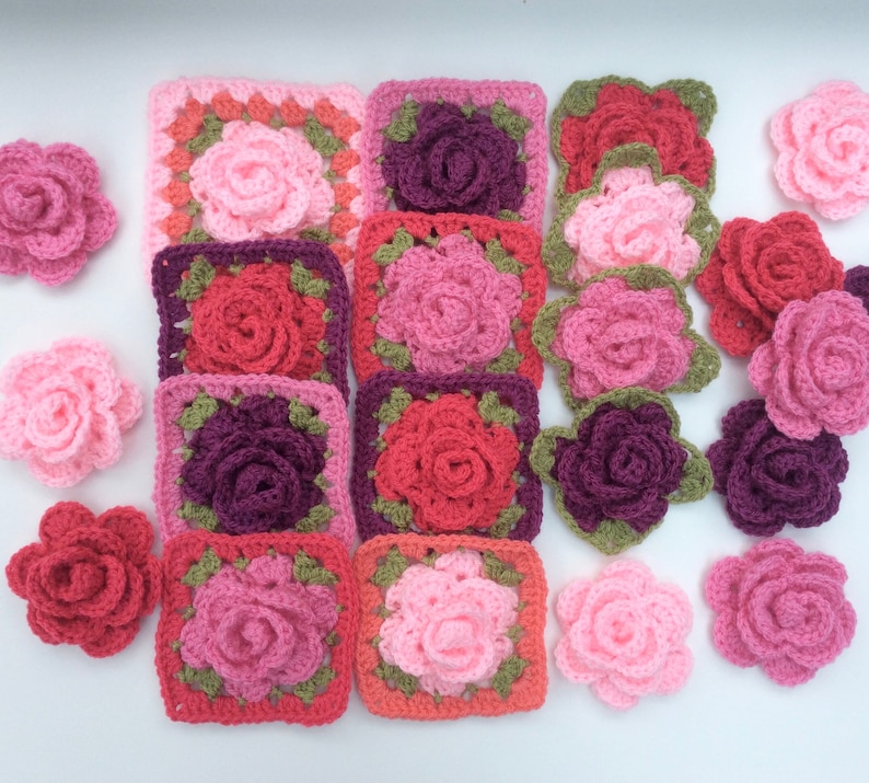 CROCHET PATTERN Rose ‘and’ Square, crochet rose pattern. US terms (English only) image 2