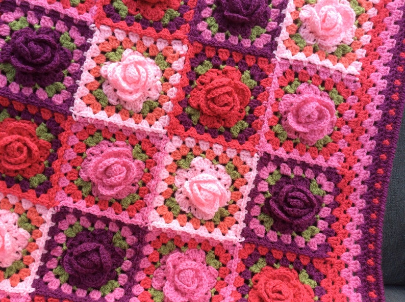 CROCHET PATTERN Rose ‘and’ Square, crochet rose pattern. US terms (English only) image 6