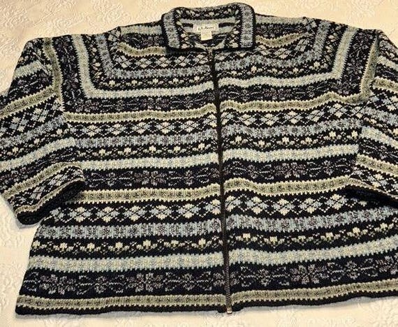 L.L. Bean Vtg Zip Cardigan With Collar 95 Wool 5 Silk