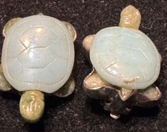 Vintage Schildkröte Ohrclips Hellgrüne Muschel Silber Basis Retro Modeschmuck 2,5 cm Lang Spaß Einzigartiges Design