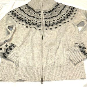 L.L. Bean L Lambs Wool Nordic Full-Zip Cardigan Sweater
