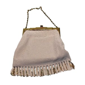 Vintage Whiting & Davis Gold Mesh Evening Bag With Chain Handle includes mirror