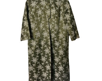 Vintage Jonathan Logan Green Floral Brocade Coat Dress 3/4 Sleeves Button Closure Lined Women&#39;s M