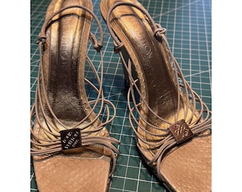 Louis Vuitton Womens Pale Sage Python Leather Strappy Heels Size 37 size 7