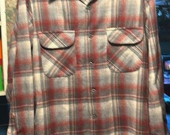 Vintage Pendleton 100% Virgin Wool Plaid Large Long Shirt Grandpa Core