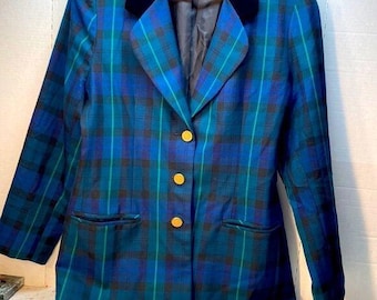 D.I.O. Made In Australia Plaid Blazer Jacket 14 With Velvet Collar & Gold Buttons