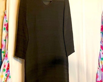 Nicole Fargo Black Label Long-Sleeve Black Dress With Textured Stripes  Sheer Details Silk Size 8