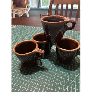 Vintage Hull Oven Proof USA Coffee Mugs Set Of 4 Brown Glazed Ceramic Retro Kitchen Decor