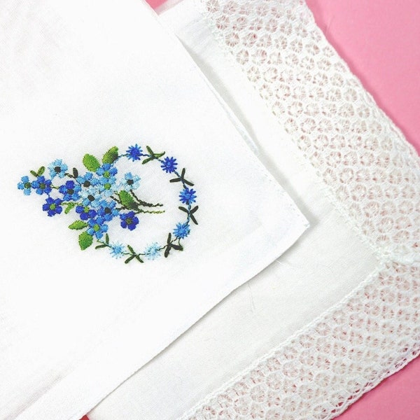 Set of vintage handkerchiefs embroidered and crocheted