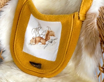 Corn yellow bag with vintage embroidery image of a squirrel