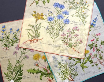 Vintage Botanical Handkerchief Set – by Stoffels, 3 pcs, Unused with original Sticker