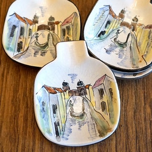60s Ceramic Stacking Bowl Stacking Ashtray Hand-Painted Venice Motif