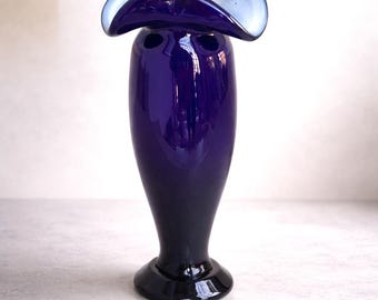 Vintage Glass Vase 1960s – Bright Blue Cased Glass – Mid Century Modern Art Glass Vase – Statement Piece – approx. 22 cm