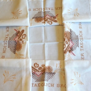 hand-embroidered vintage tablecloth &quot;Our daily bread&quot; 50s