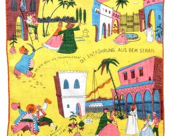 60s handkerchief "Abduction from the Seraglio" motif for Mozart fans