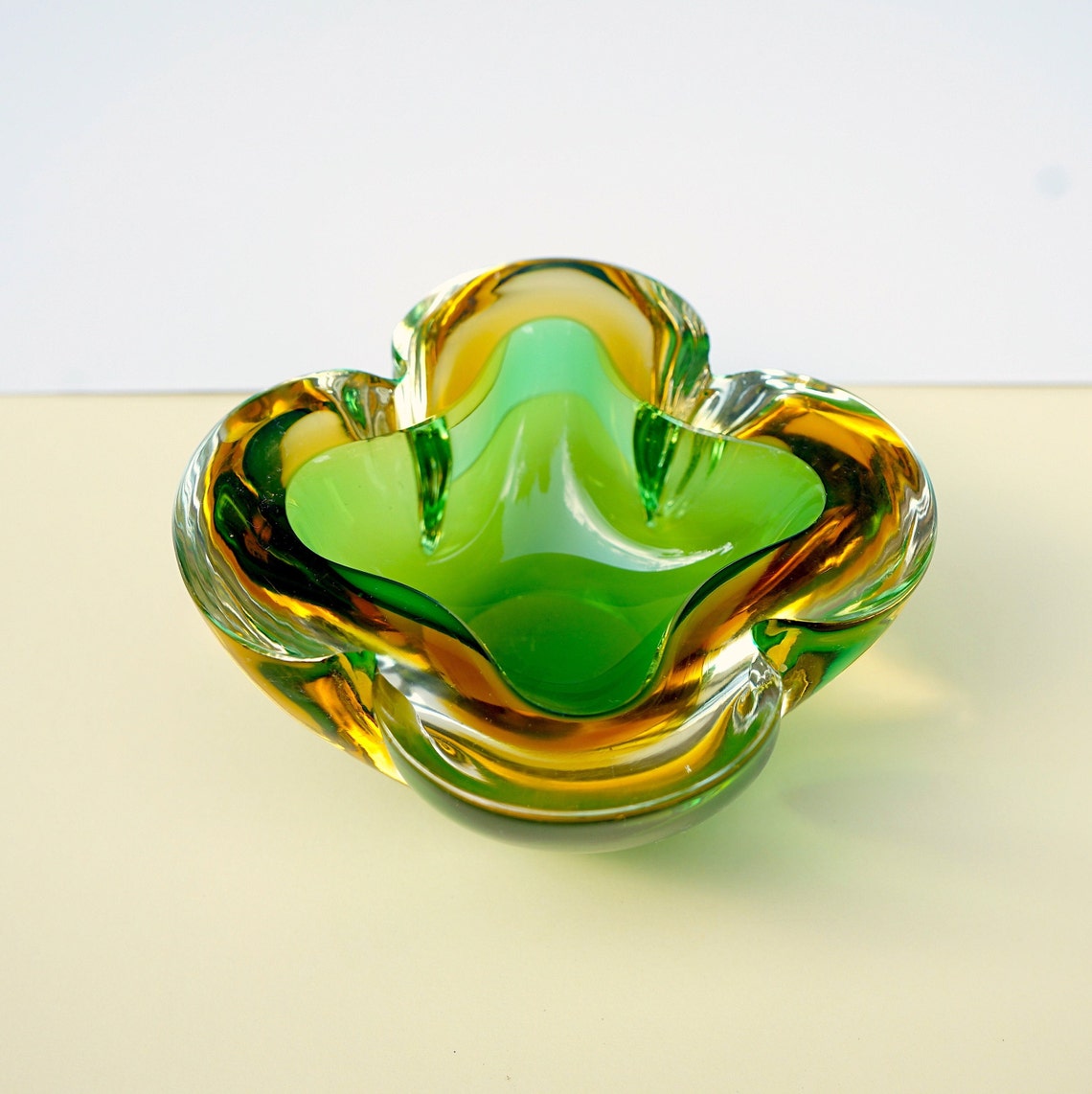 Vintage Murano Crystal Glass Ashtray Emerald Green Etsy