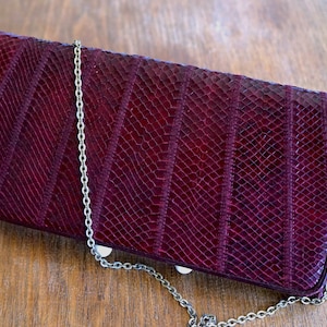 bordeauxfarbene Vintage Handtasche Patchwork Schlangenleder