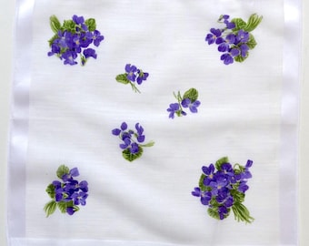 Set of 2 vintage handkerchiefs printed with violets