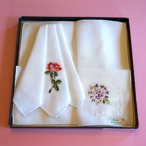 hand-embroidered vintage handkerchiefs in original box - unused