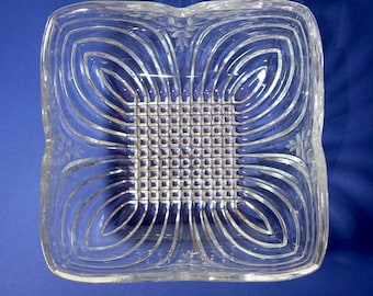 Heavy Art Deco Vintage Crystal Bowl – Square Cut Glass Dish, 2.5 kg