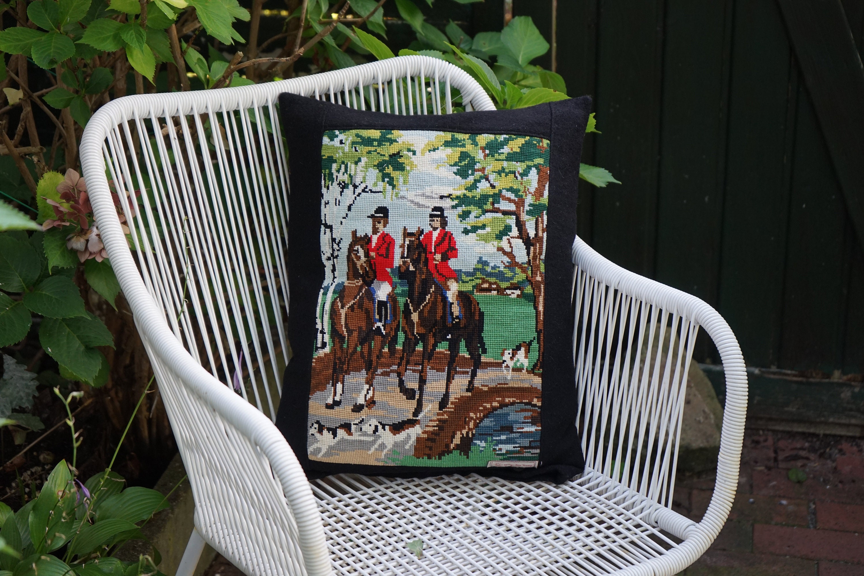 Large tapestry pillow with English riders Etsy