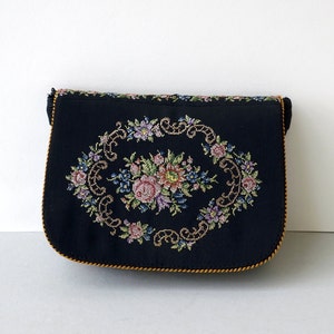 embroidered vintage evening bag Petit Point flowers