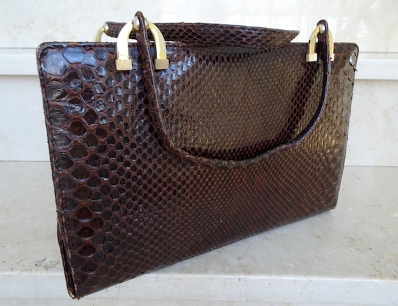 red-brown vintage snakeskin handbag from the 40s -