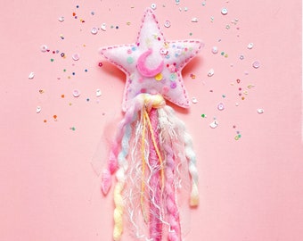 Pink sparkle star wand ; Rainbow star wand ; wishing wand; glitter wand ; magical sequin wand ; Star and moon ; dreamy ; pretend play