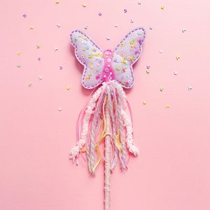 Butterfly wand ; Fairy magical wand ; Pastel butterfly ; Sparkle ; Garden fairy play ; felt plush ; Girl playroom ; Spring fairy