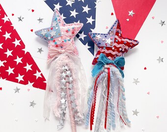 PRE-ORDER Patriotic Star wand ; USA tassel ; Stars and Stripes pretend play ; Indepence Day kid accessories; All American girl