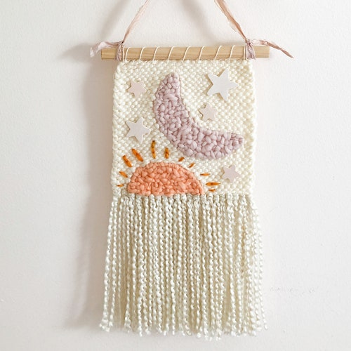 Personalizable Sun Moon Stars Nursery Wall Hanging Star Woven Etsy