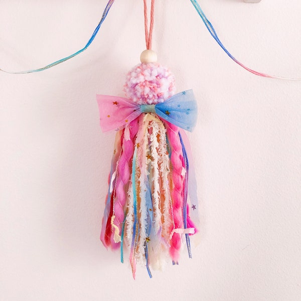 Pastel unicorn pom pom tassel  ; girl nursery curtain ties, bright rainbow tassel , unicorn lover , pom pom , sparkly pink