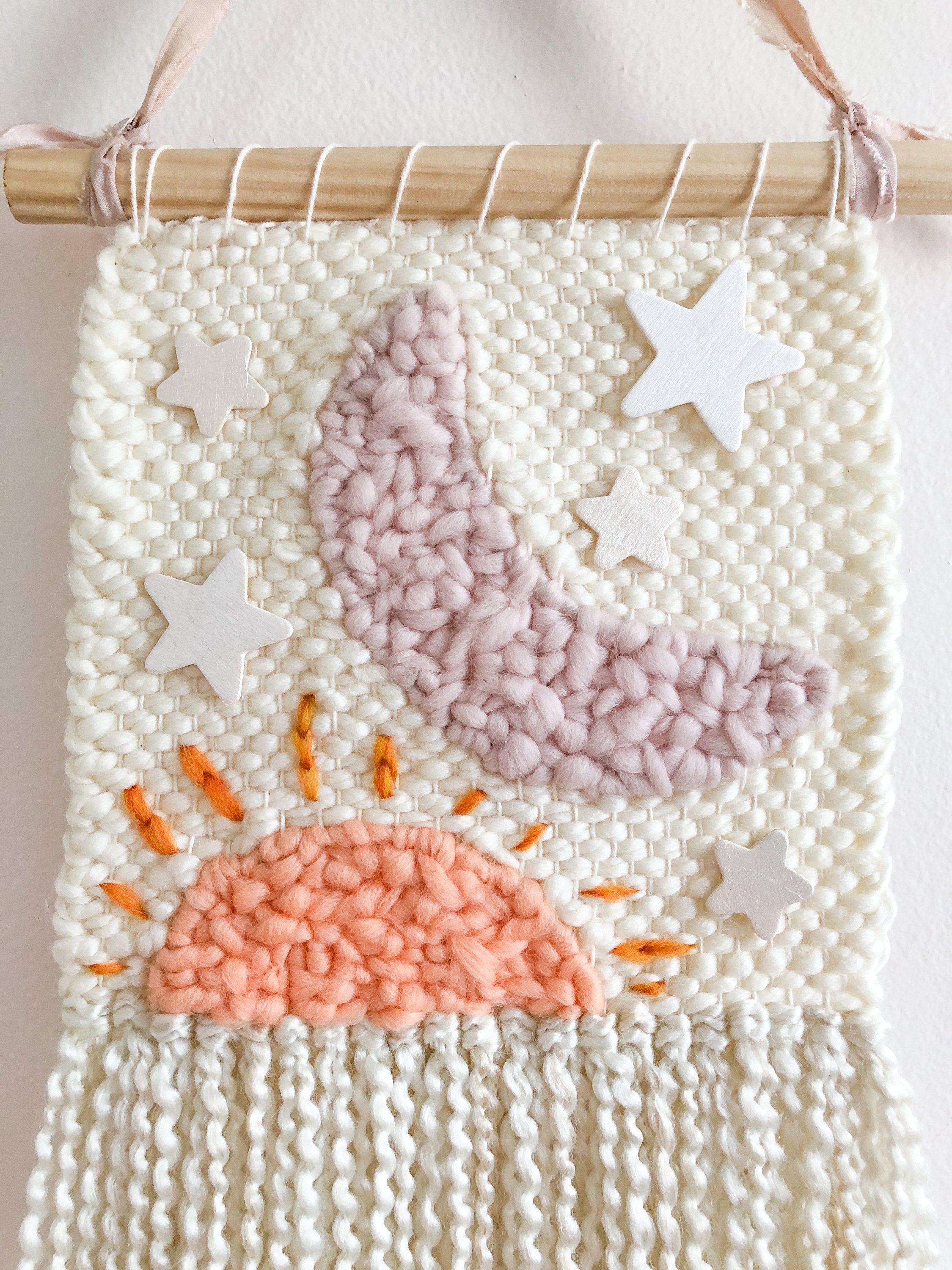 Personalizable Sun Moon Stars Nursery Wall Hanging Star Woven Etsy