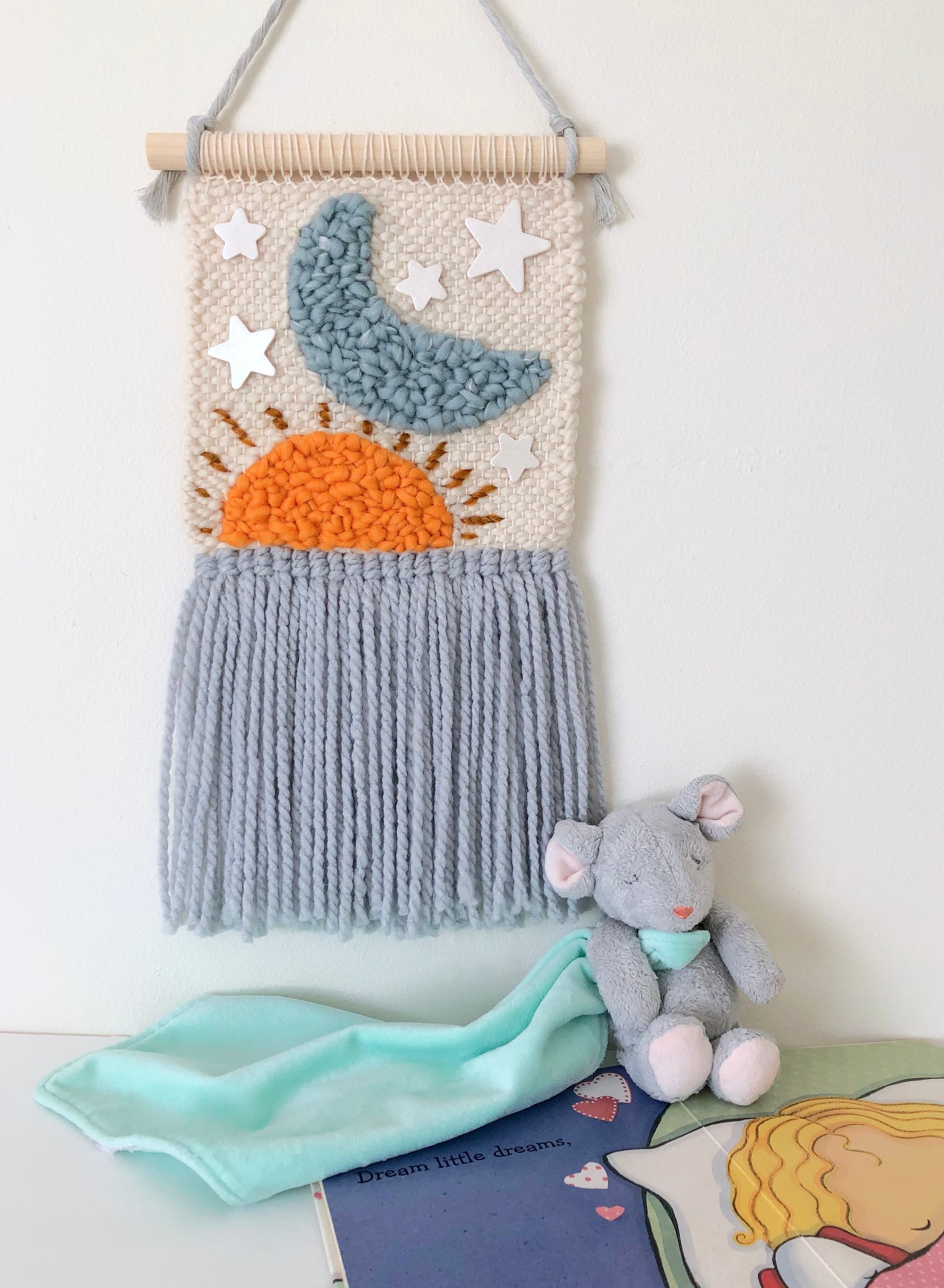 Sun moon stars nursery wall hanging woven wall art weaving Etsy