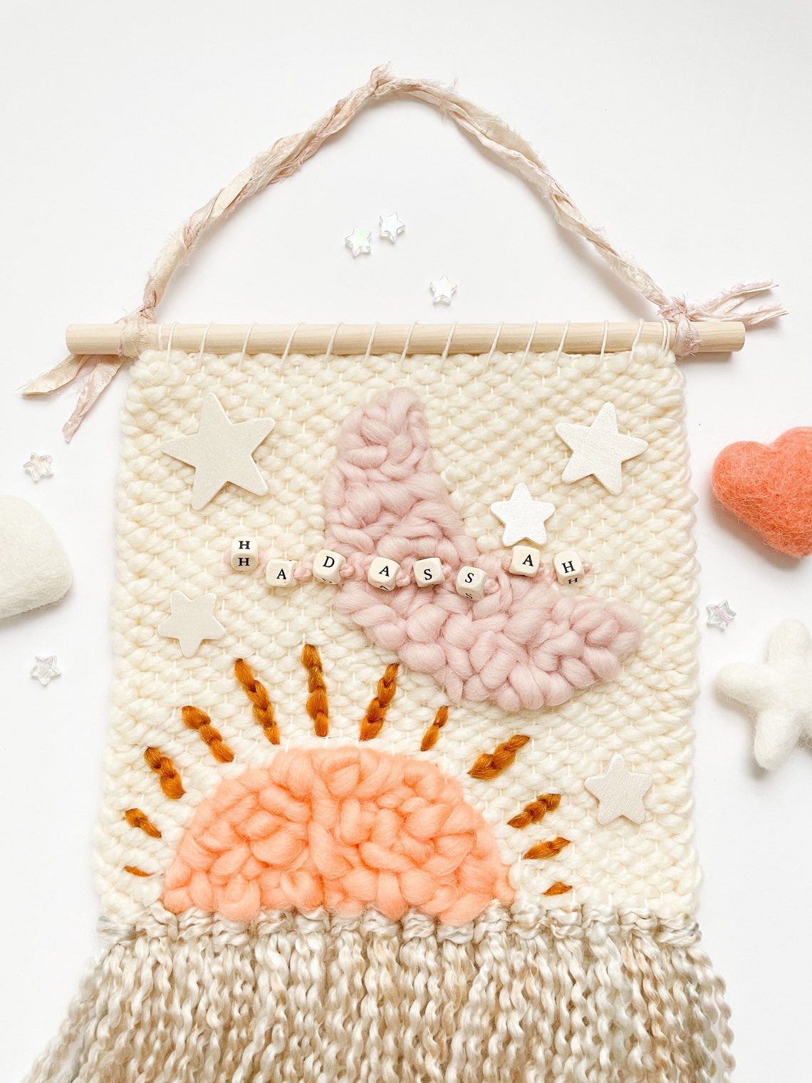 Personalizable Sun Moon Stars Nursery Wall Hanging Star Woven Etsy