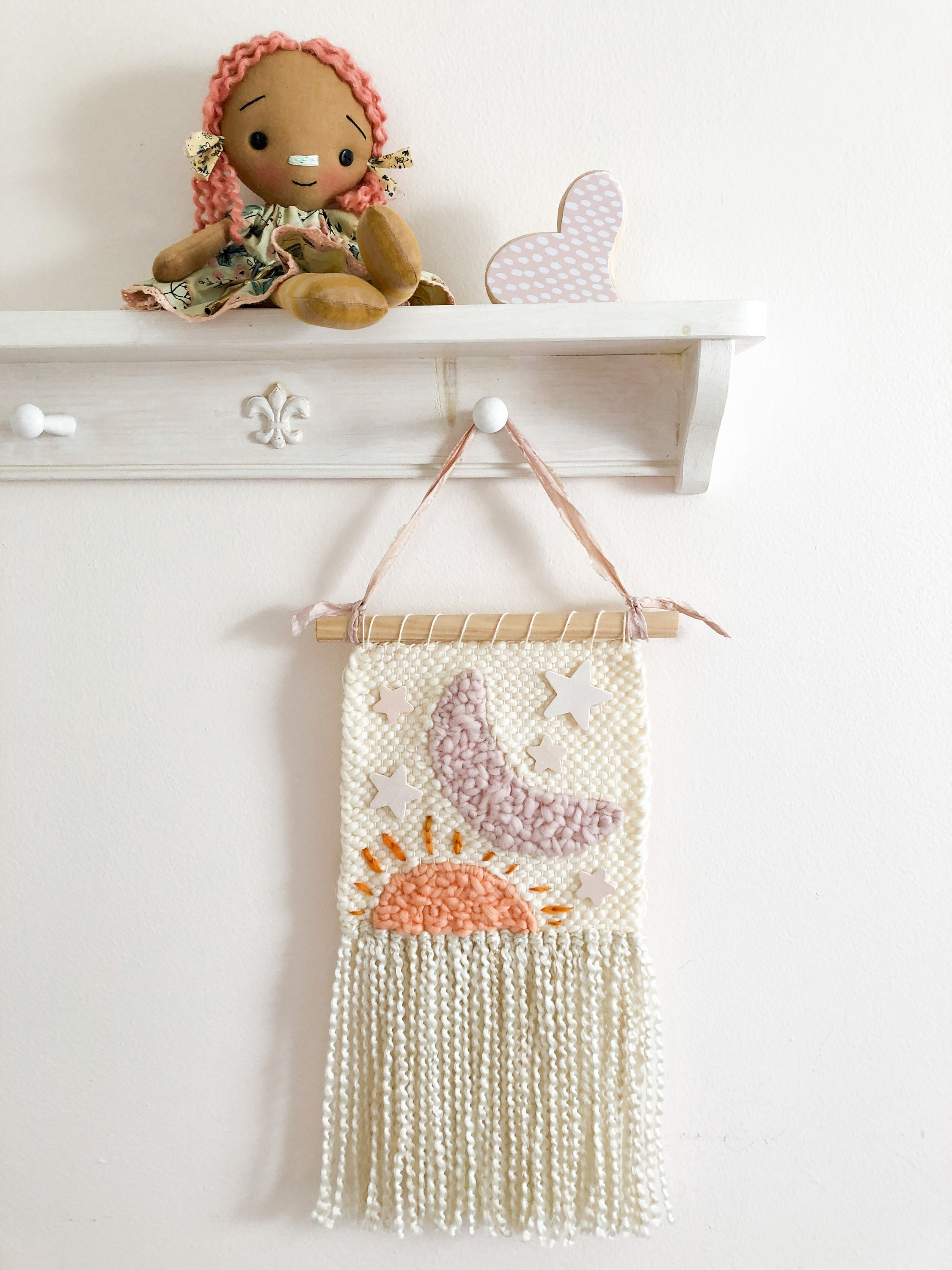 Personalizable Sun Moon Stars Nursery Wall Hanging Star Woven - Etsy