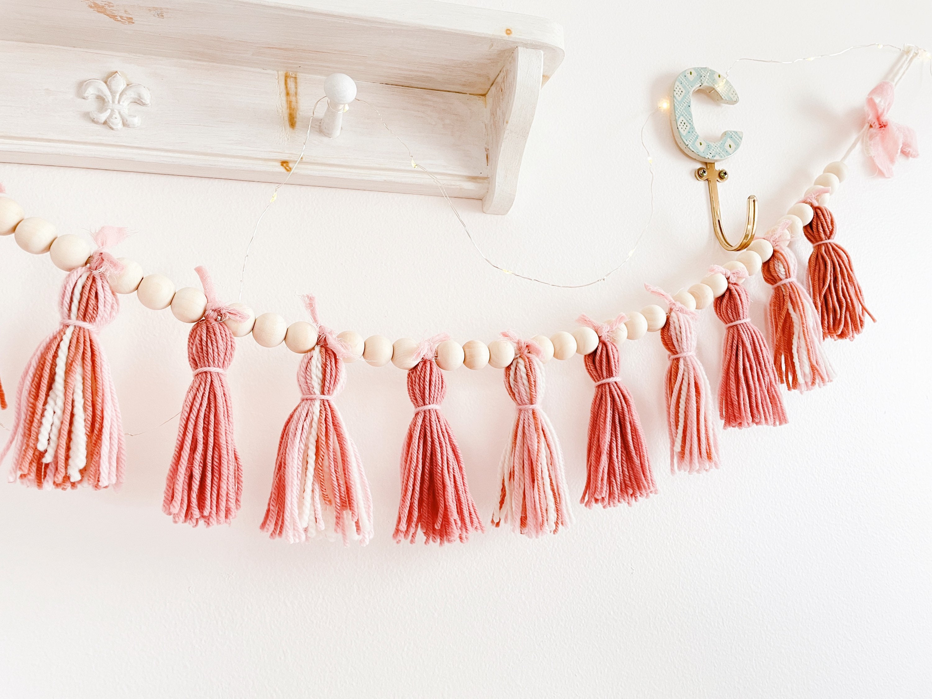 Valentine Garland Clay Pink Tassel Garland With Wooden Beads Nursery Wall  Crib Swag High Chair Banner Boho Fiber Garland Shabby 