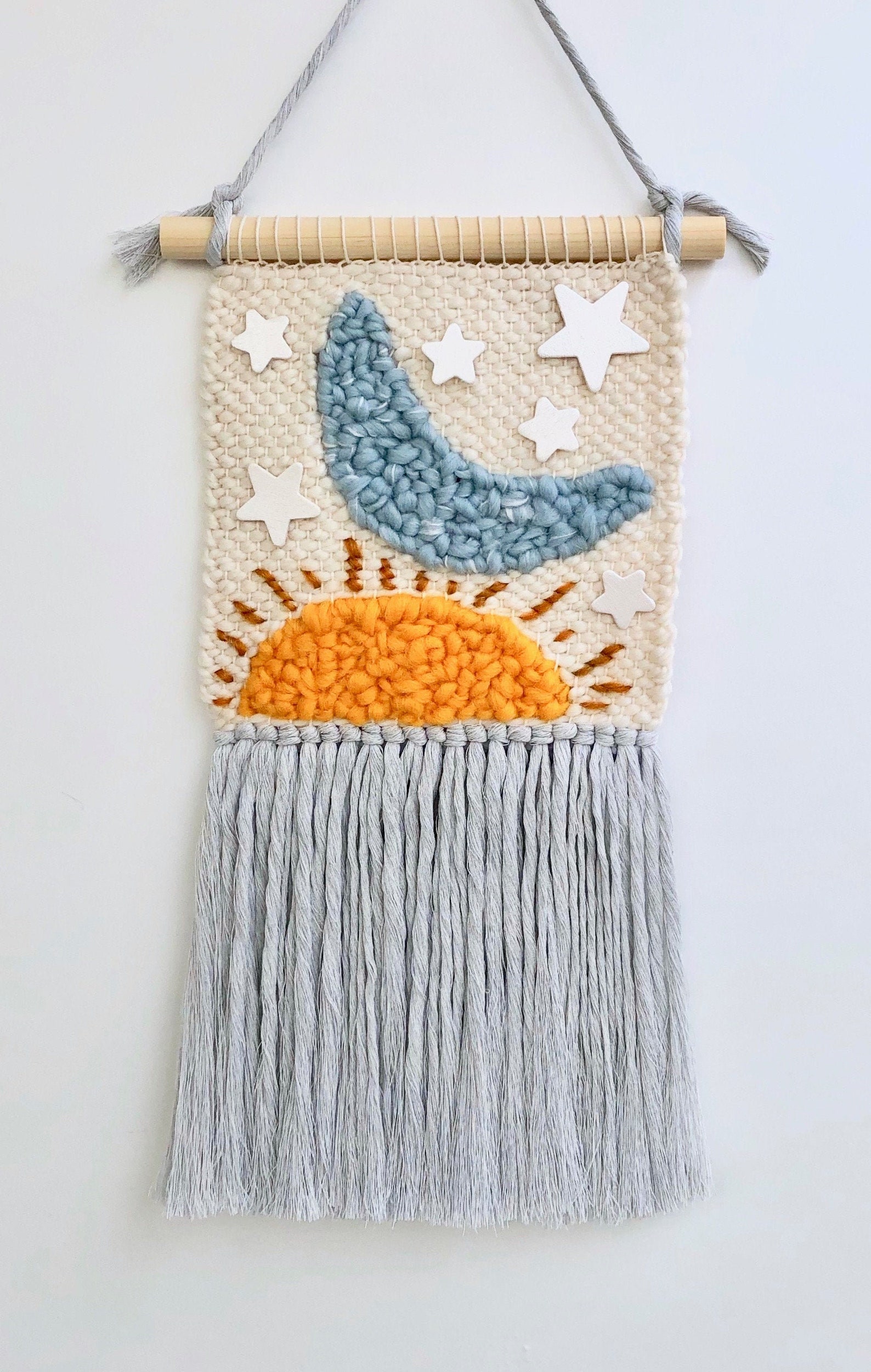 Sun moon stars nursery wall hanging woven wall art weaving Etsy