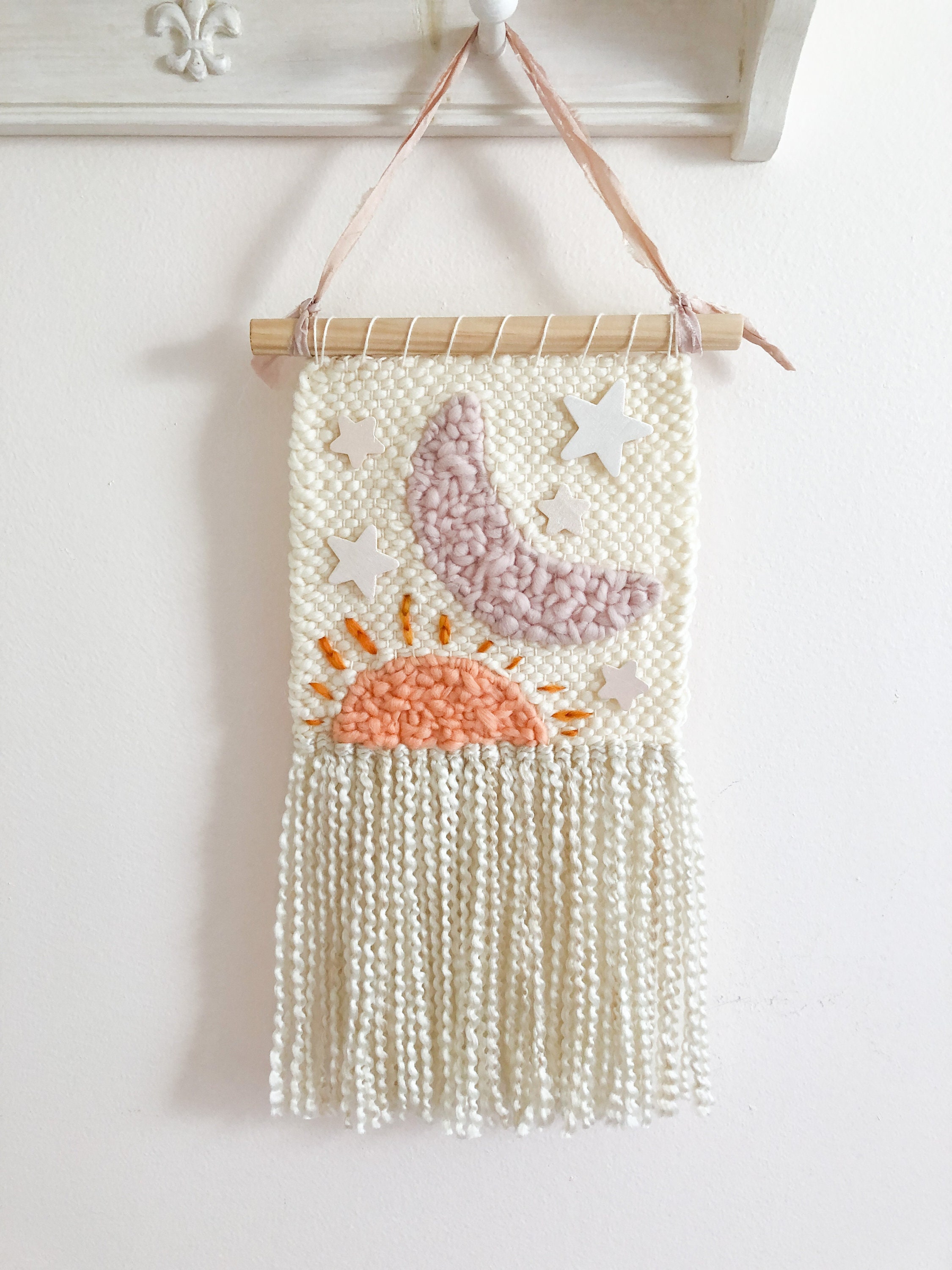 Personalizable Sun Moon Stars Nursery Wall Hanging Star Woven Etsy