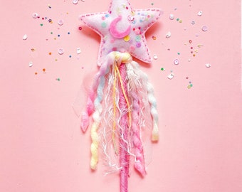 Pink sparkle star wand ; Rainbow star wand ; wishing wand; glitter wand ; magical sequin wand ; Star and moon ; dreamy ; pretend play