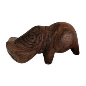 Vintage Wooden Hand Carved Hippo Hippopotamus Wooden Decor Ornament Primitive Shelf Display Figurine Figure Animal c 1970 - 80s / Chez Rai