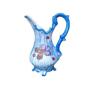 ヴィンテージ セラミック ジャグ 花瓶 Dipinto A Mano Italy 手描き イタリア製 ジャグ 花瓶 サイン入り 陶器 セラミック ホームデコレーション 装飾ディスプレイ / Chez Rai