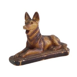 Vintage French German Shepherd Alsatian Dog Plaster Statue Figurine French Decoration Animal Plaster Animal Statue Dog c 1940s / Chez Rai