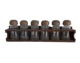 Vintage Wooden Spice Rack Spice Pots Six Spice Pots Kitchen Rack Farmhouse Rustic Rack Vintage French Addition / Chez Rai