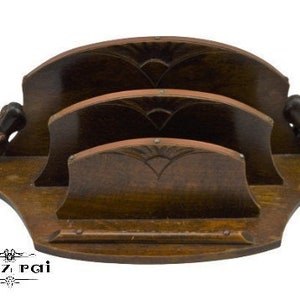 Vintage francés encontrado madera carta rack mesa top decoración madera cartas titular correo Organizador rack oficina escritorio de escritorio decor / Chez Rai