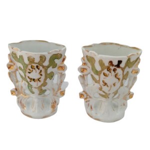Antique French Porcelain Small Wedding Vase De Marieé Bride Vase Bridal Church 19th Century Vase Decorative Shelf Display / Chez Rai