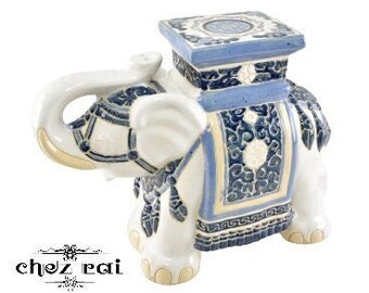 Vintage Ceramic Extra Large Beautiful Elephant Stool Garden Seat Flower Stands Plant Stand Ornament Statement Piece Home Decor / Chez Rai